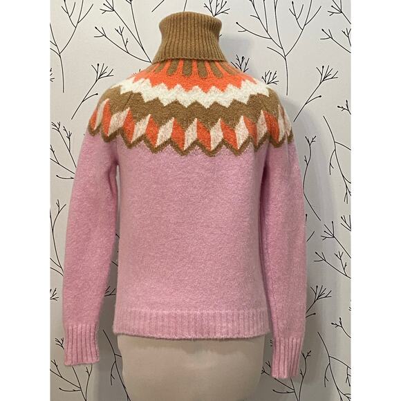 J.CREW Pink Tan Fair Isle Turtleneck Sweater Wool Alpaca Blend XS Soft Cozy Warm - Picture 5 of 7